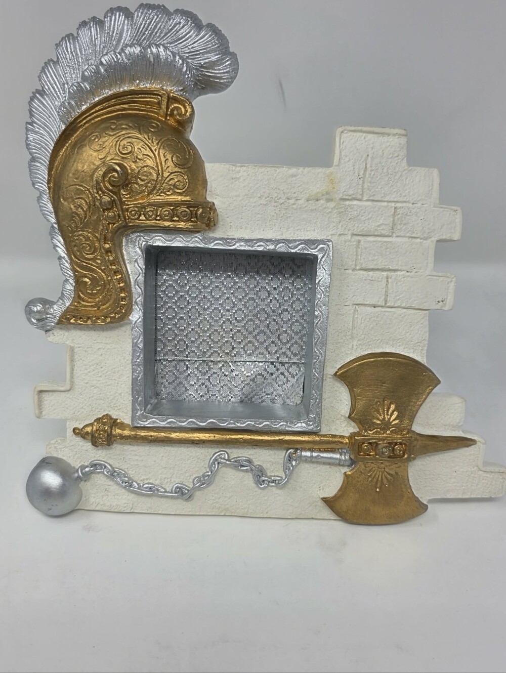 Roman Gladiator Helmet Sword Photo Frame Stand Made in Thailand